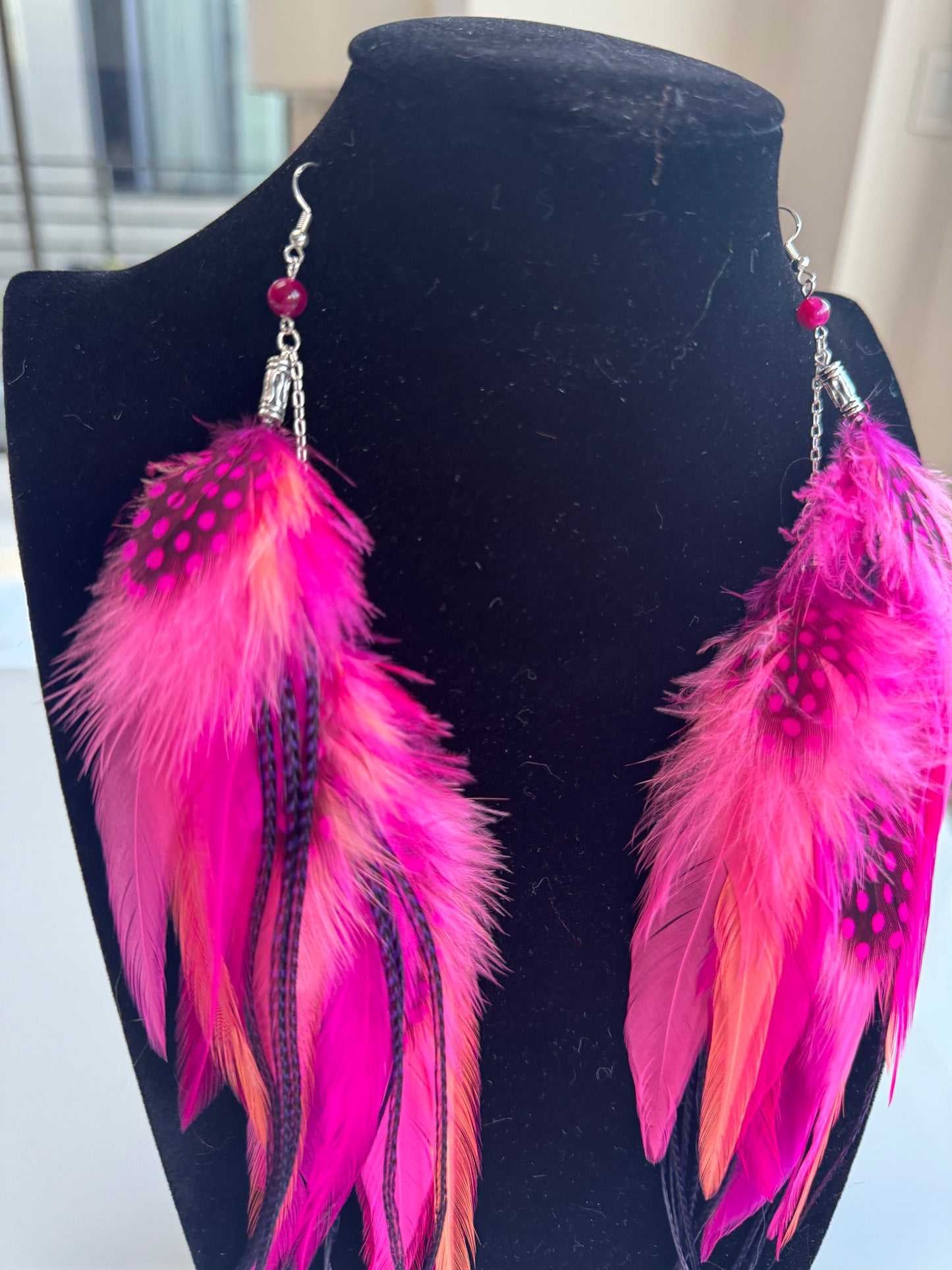 Pink Sherbert - Fluffy Feather Earrings