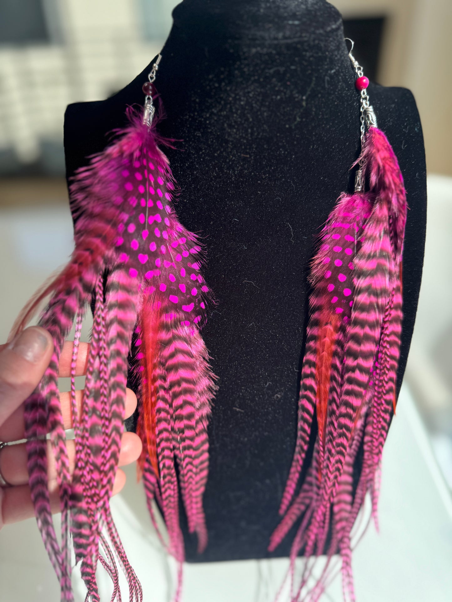 Rose Colored Kisses - Mega Fluffy Feather Earrings