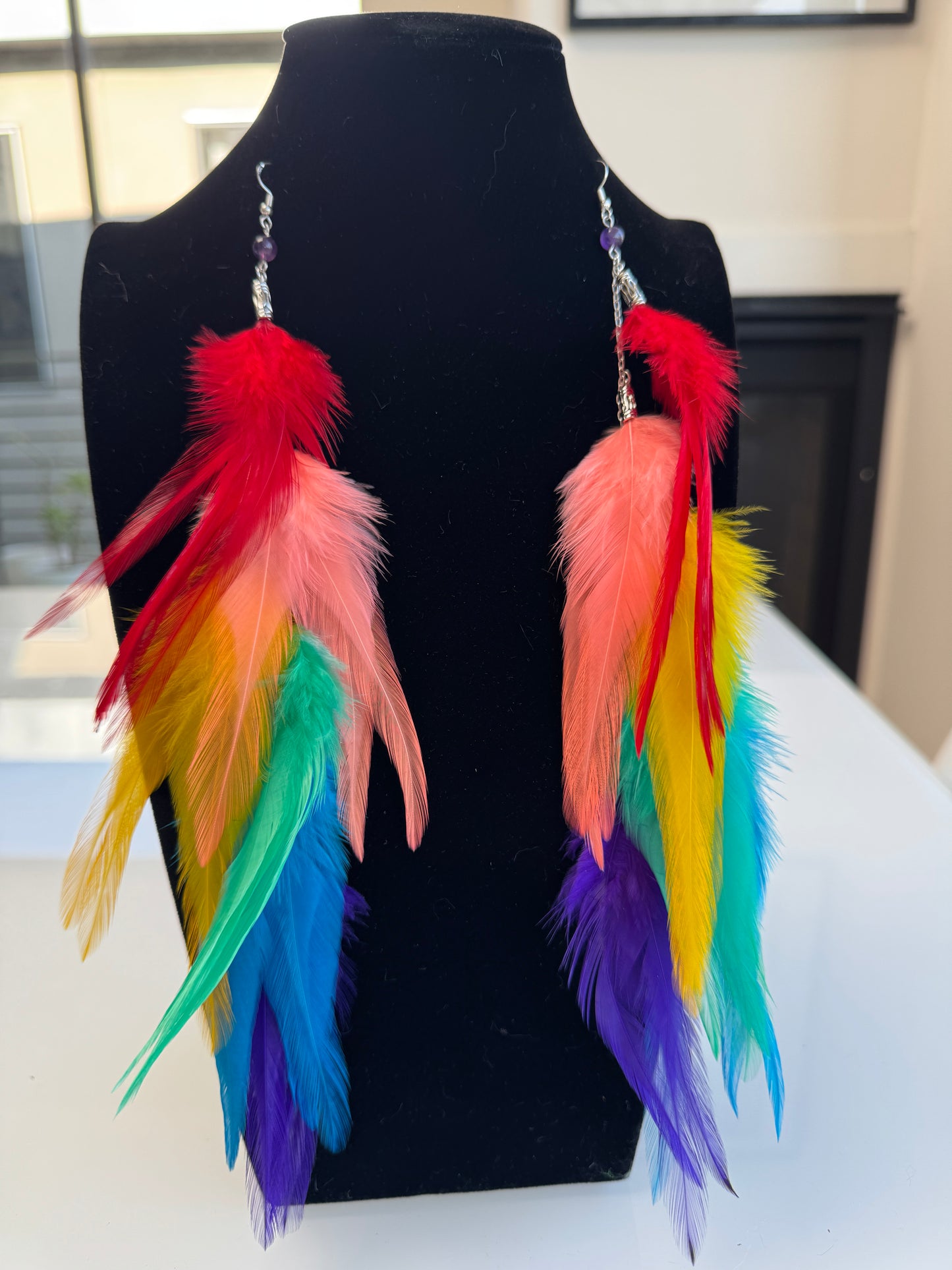Rainbow Riot - Fluffy Feather Earrings