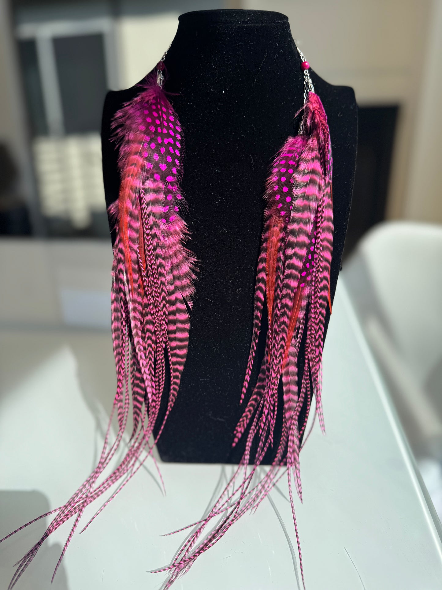 Rose Colored Kisses - Mega Fluffy Feather Earrings
