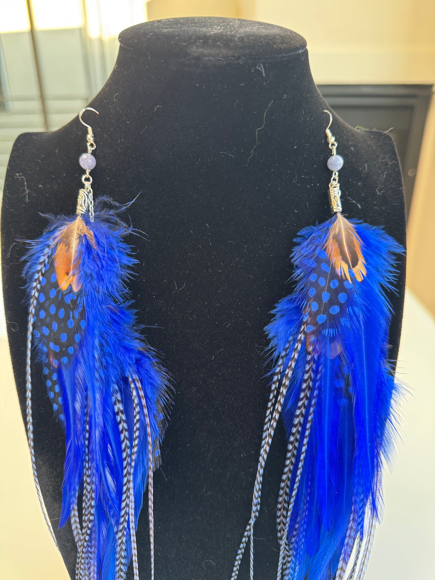 Royal Blues - Fluffy Feather Earrings