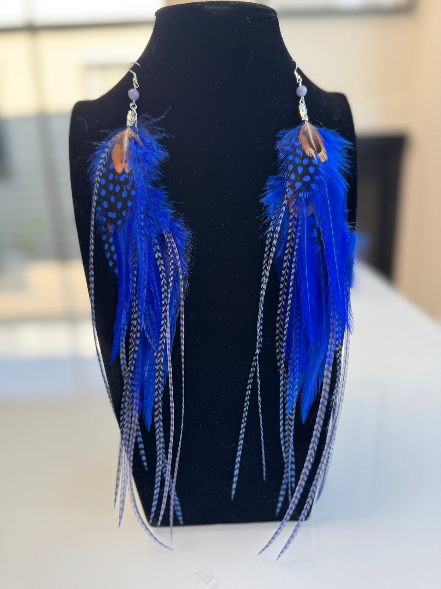 Royal Blues - Fluffy Feather Earrings