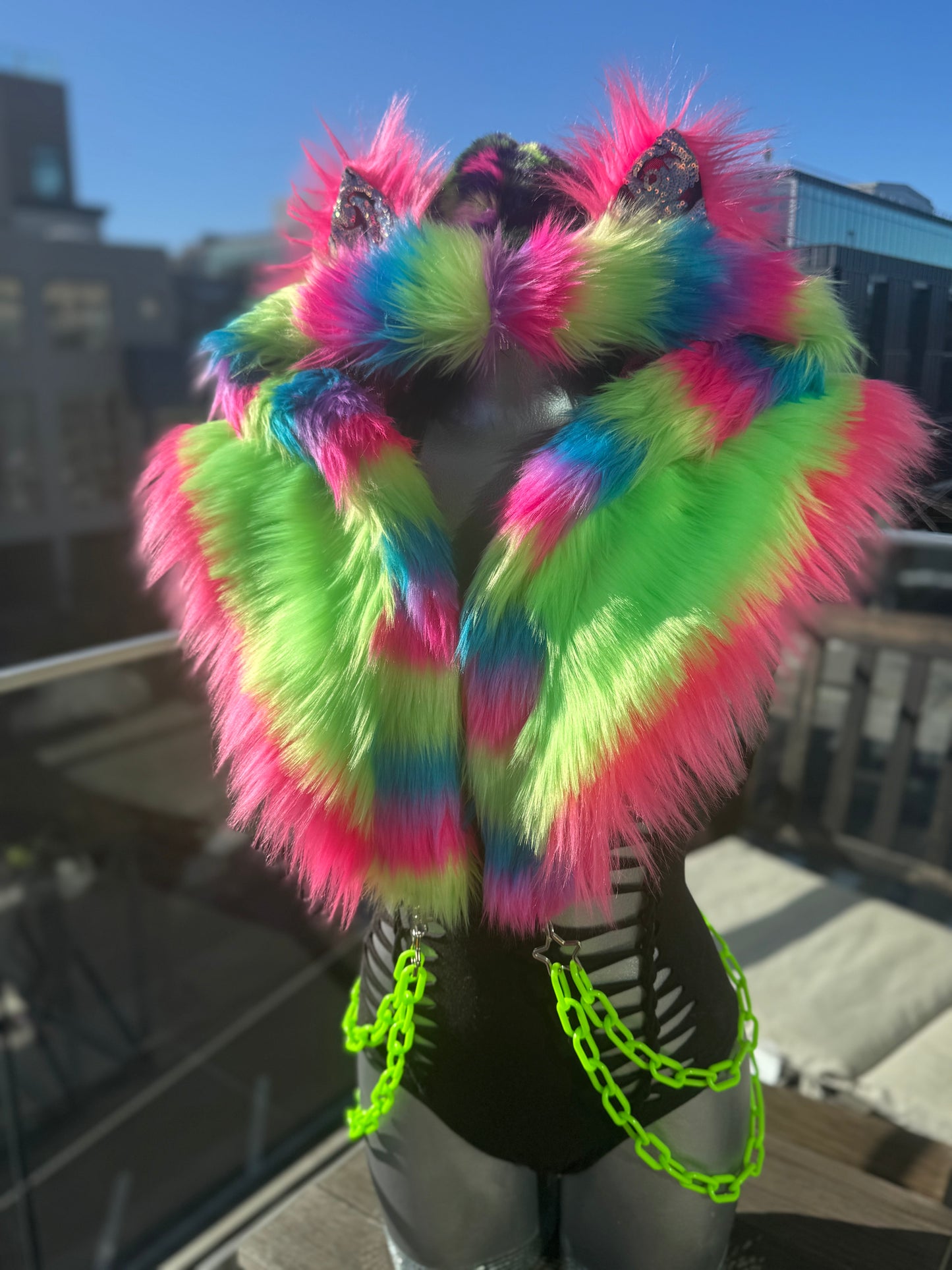Neon Watermelon - Rainbow Fluffe Hood
