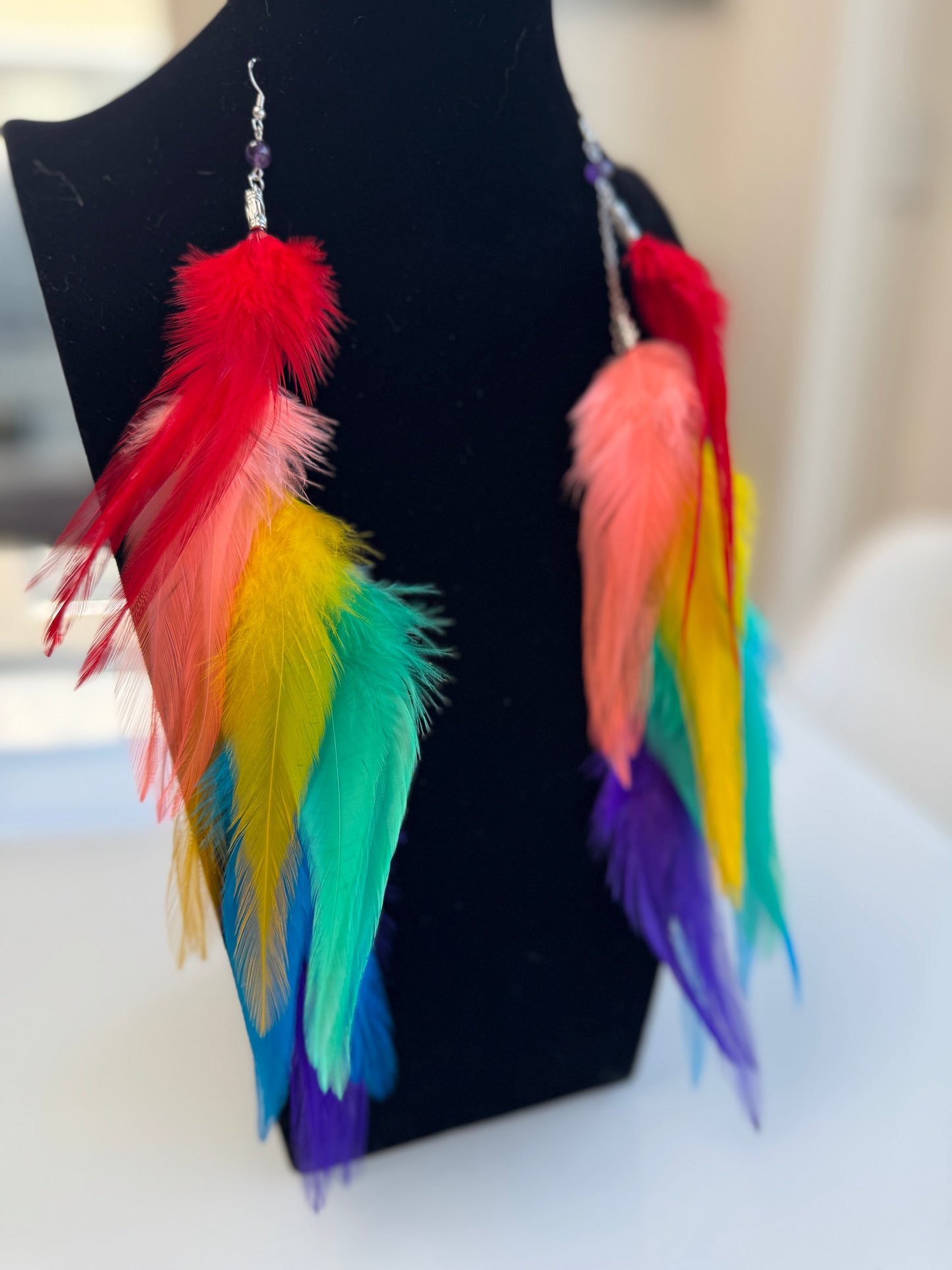 Rainbow Riot - Fluffy Feather Earrings