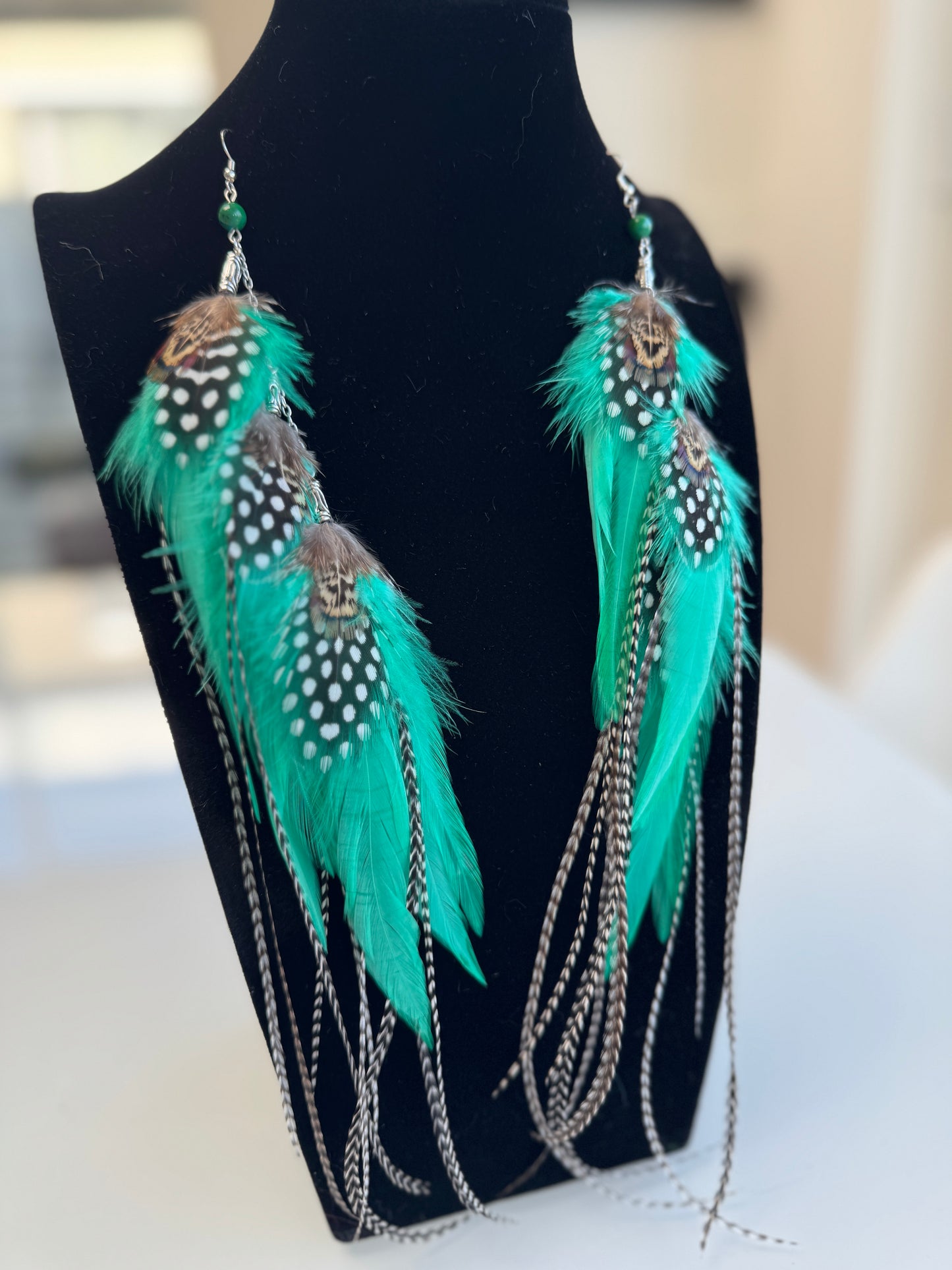 Sea Mint - Fluffy Feather Earrings