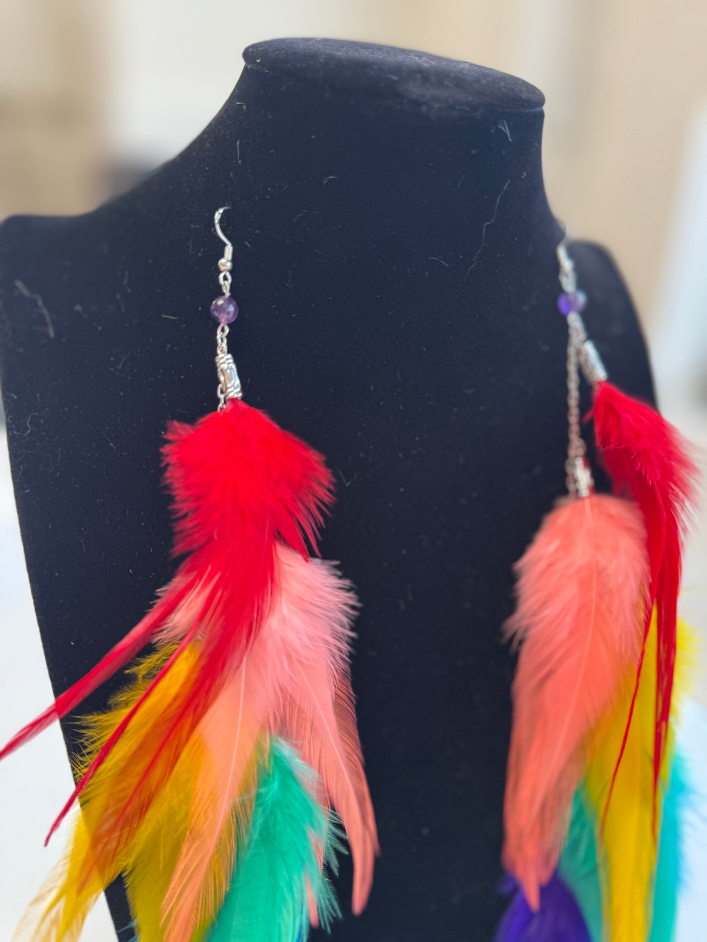 Rainbow Riot - Fluffy Feather Earrings