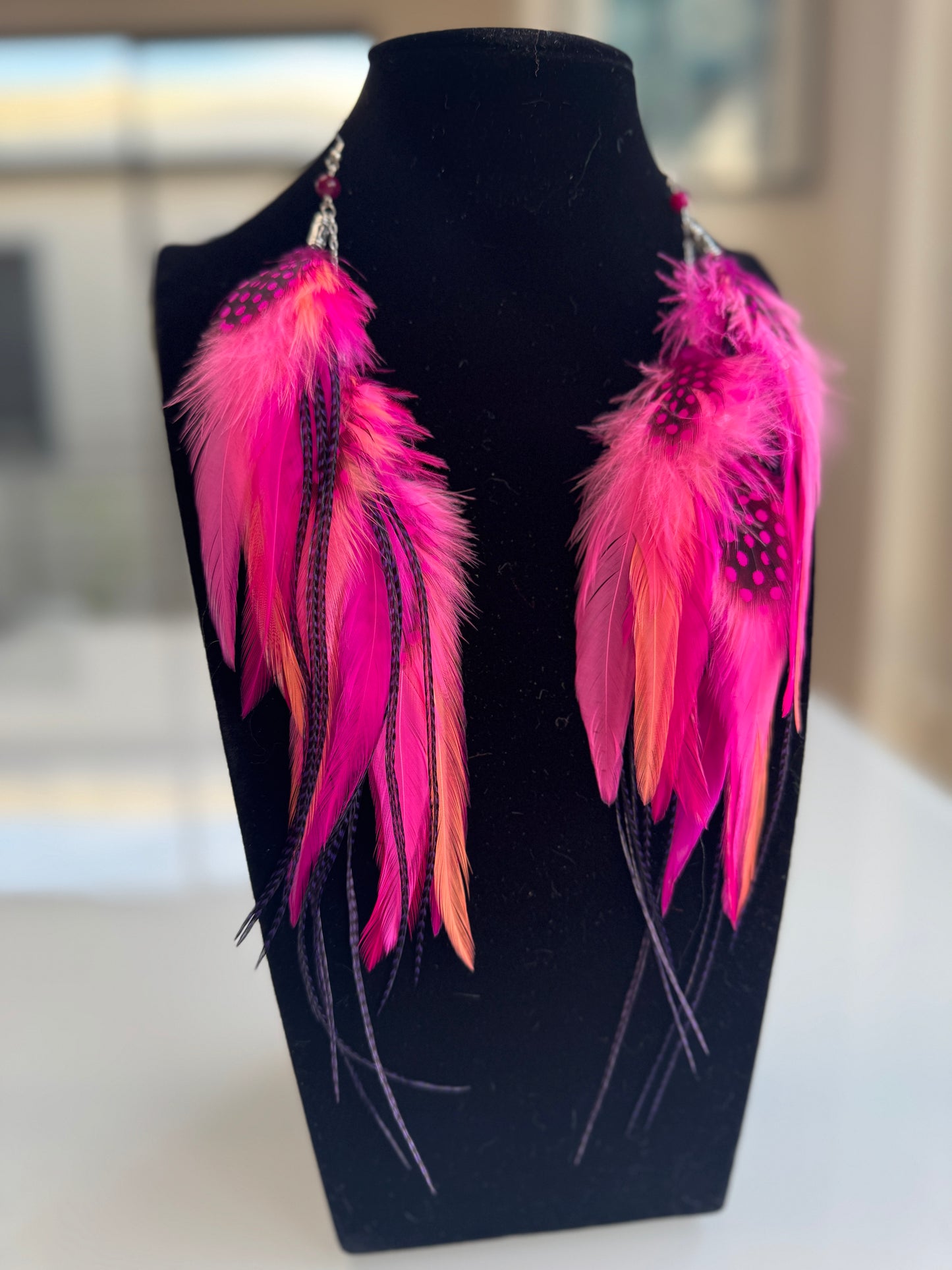 Pink Sherbert - Fluffy Feather Earrings