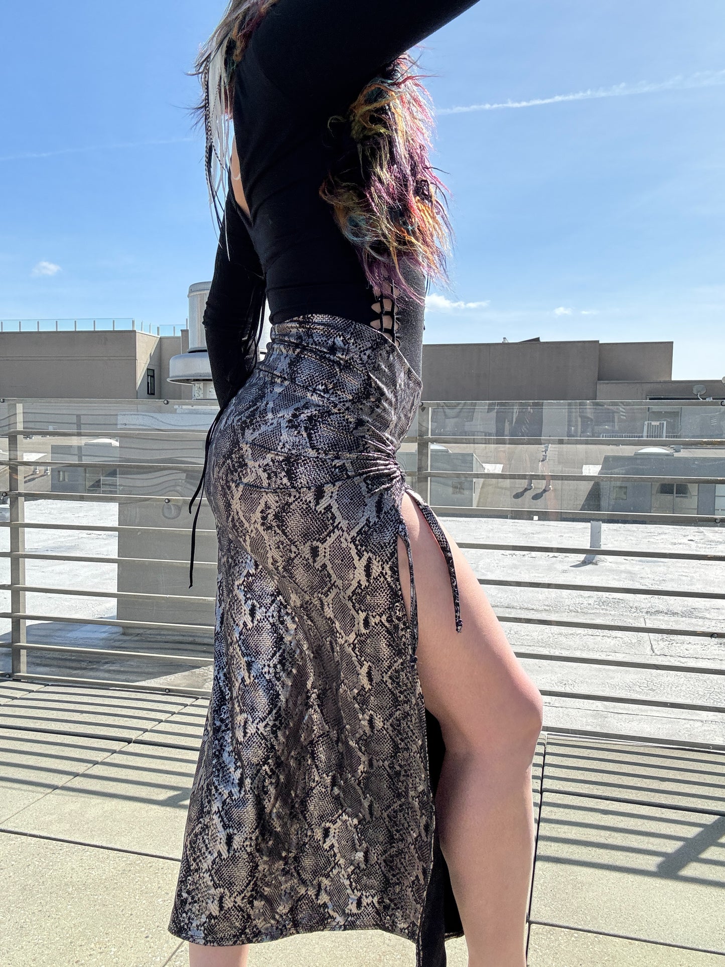 Silver Snakeskin - Full-Length Goddess Cinch Skirt - Size S/M
