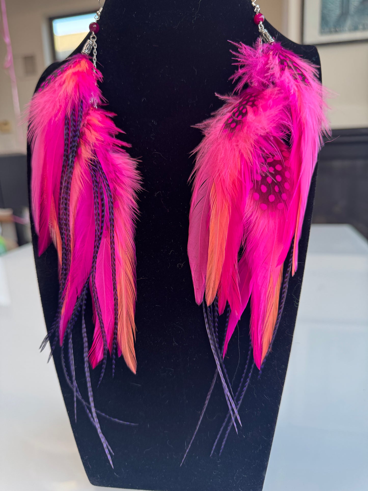 Pink Sherbert - Fluffy Feather Earrings