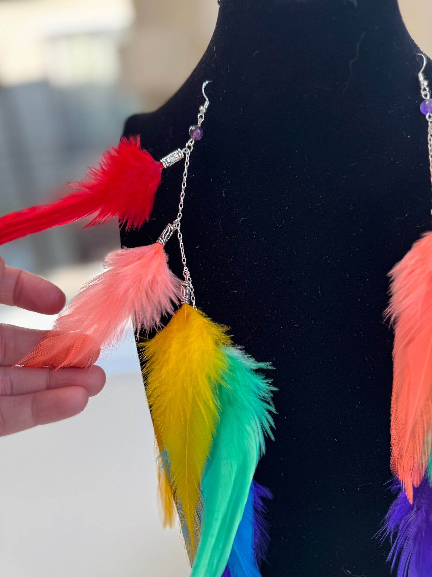 Rainbow Riot - Fluffy Feather Earrings