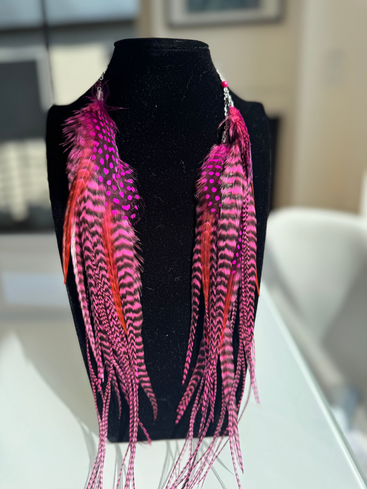 Rose Colored Kisses - Mega Fluffy Feather Earrings