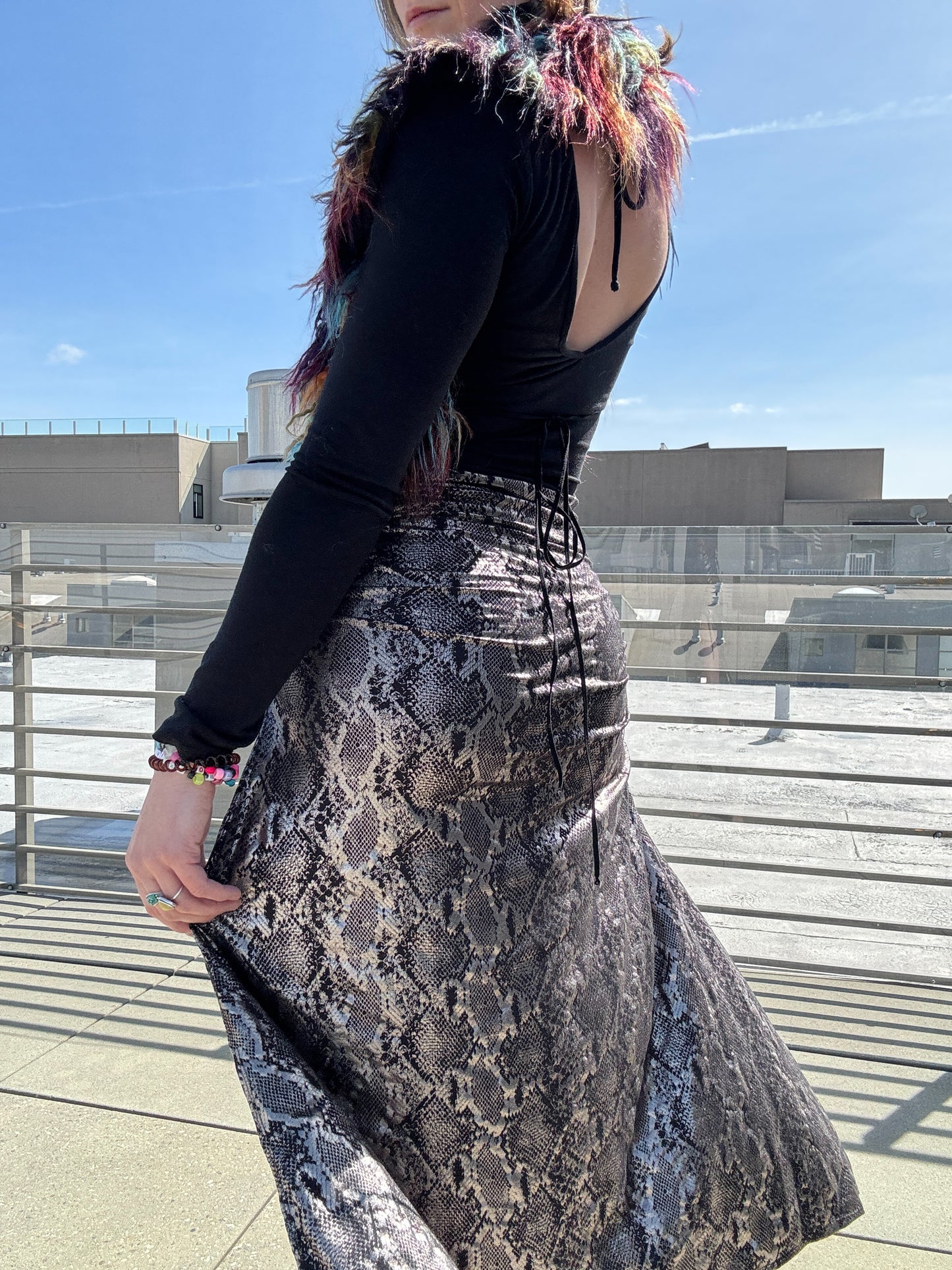 Silver Snakeskin - Full-Length Goddess Cinch Skirt - Size S/M