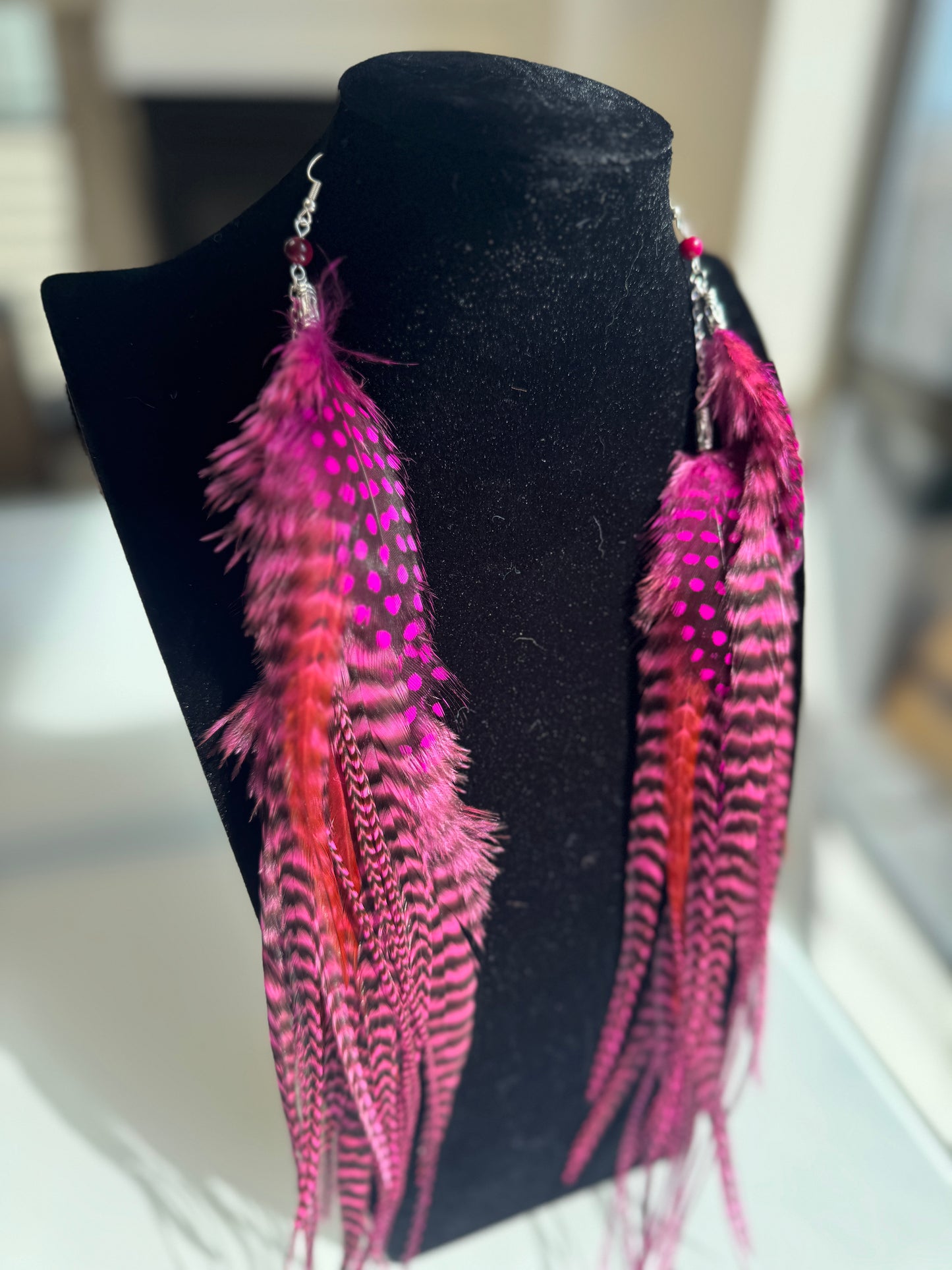 Rose Colored Kisses - Mega Fluffy Feather Earrings