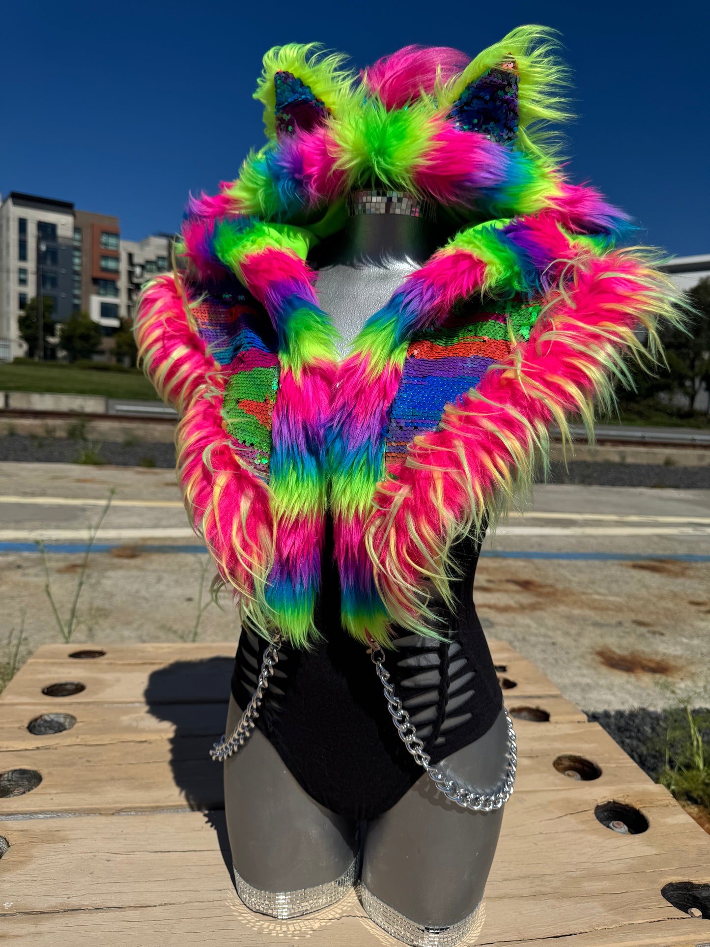 Parti Favors - Neon Sequin Fluffe Hood