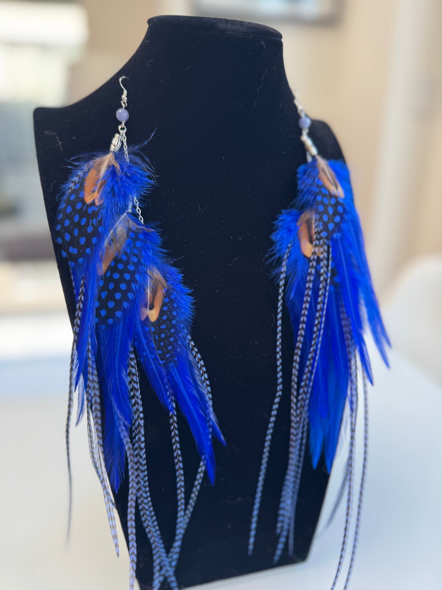 Royal Blues - Fluffy Feather Earrings