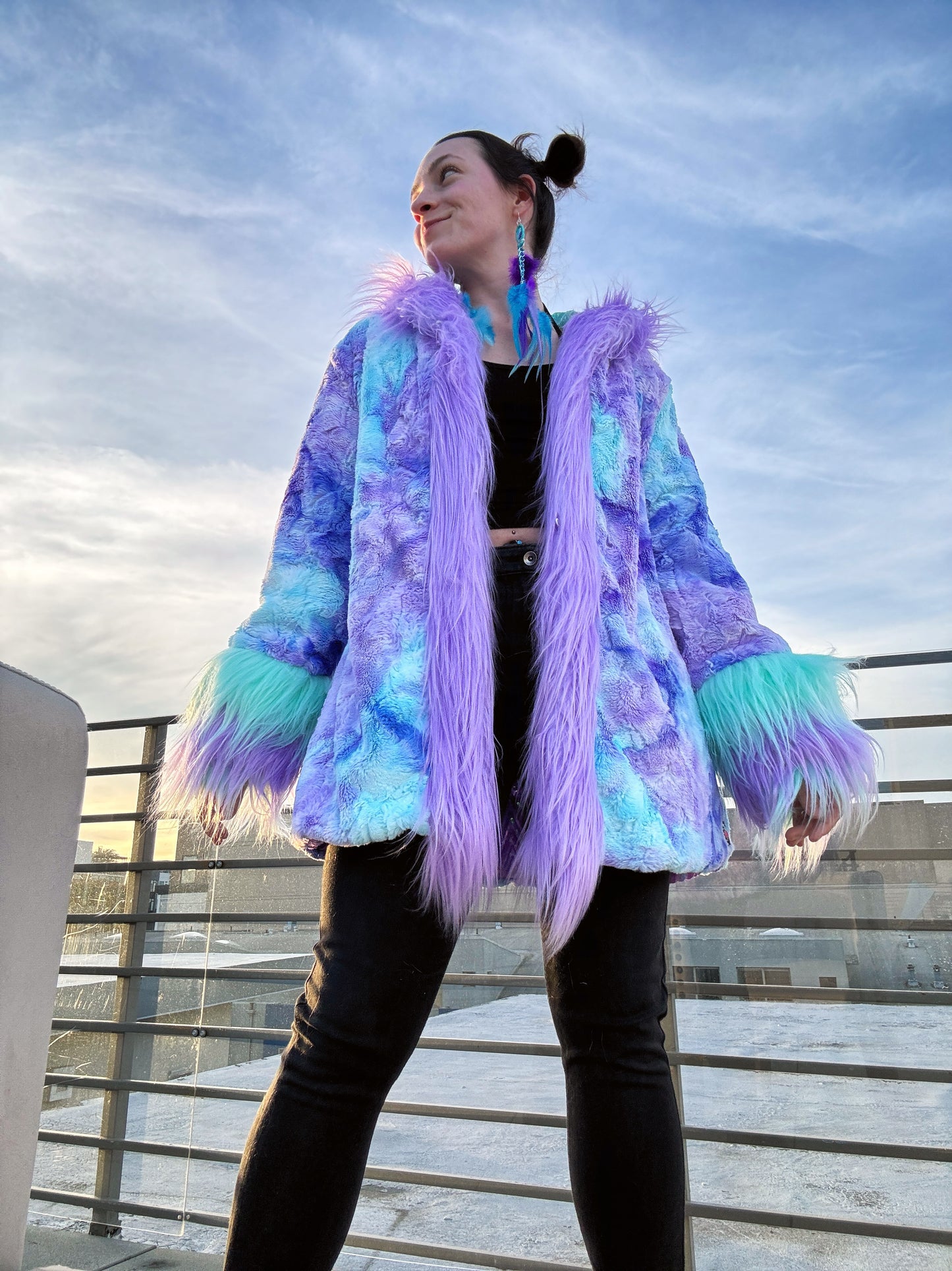 GEOMETRIC LAVENDER/MINT - Custom Sequin Fluffe Coat