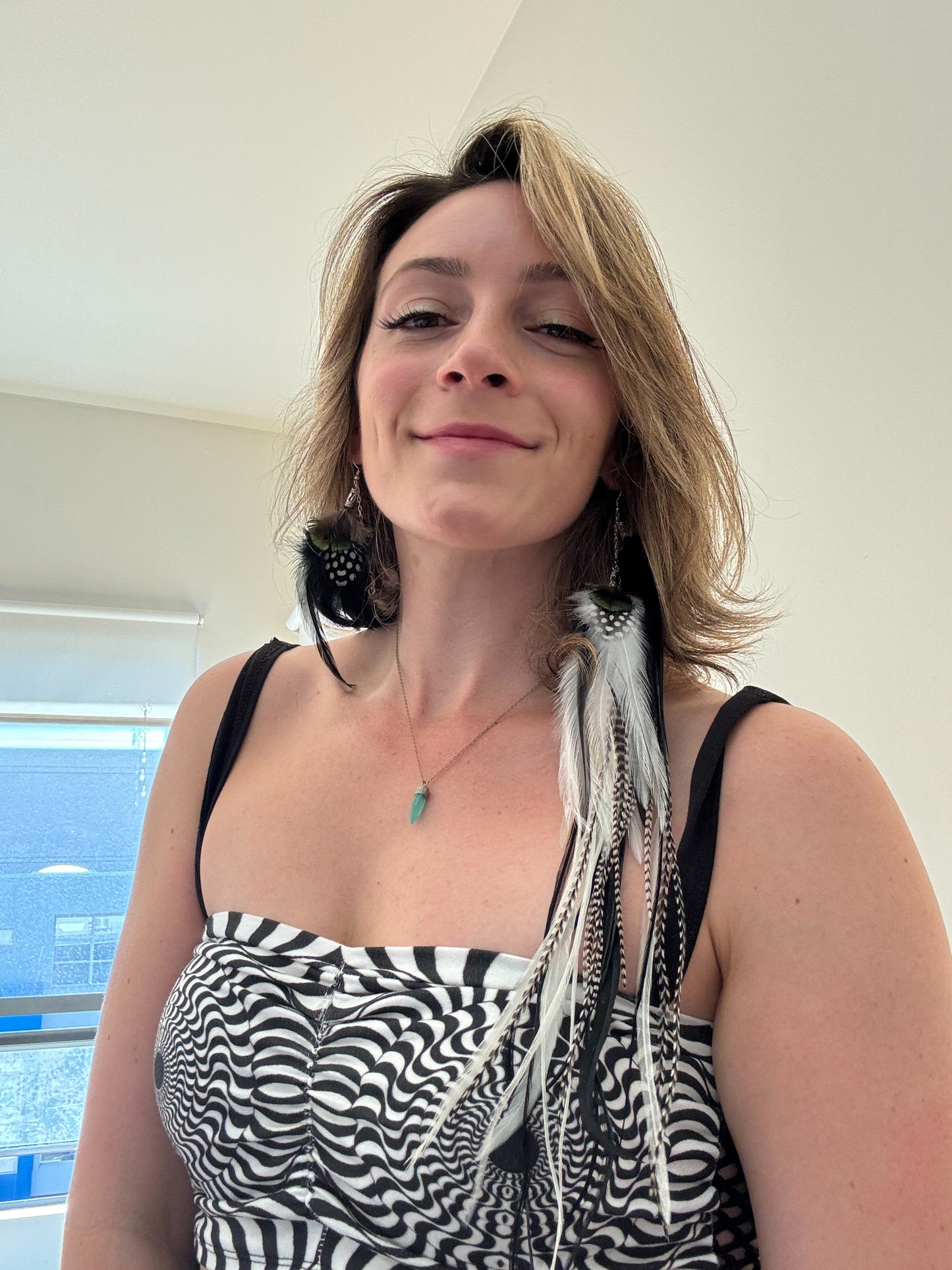 B&W BABE - Mega Fluffy Feather Earrings