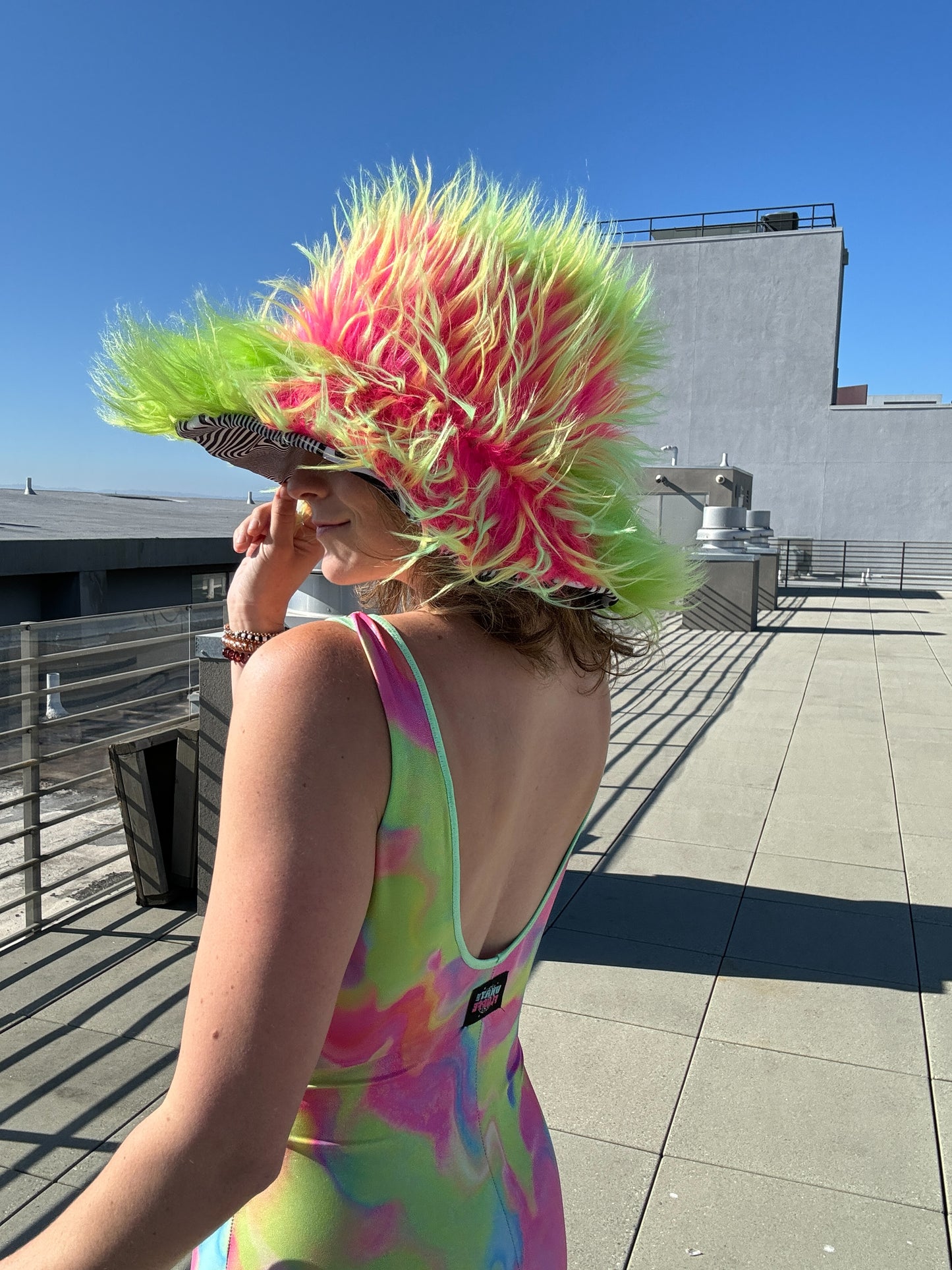 Watermelon Sugar - Big Floofy Patchwork Bucket Hat - Unisex L