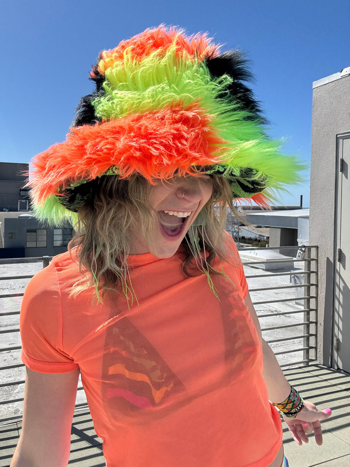 Citrus Blast - Big Floofy Patchwork Bucket Hat - Unisex S/M