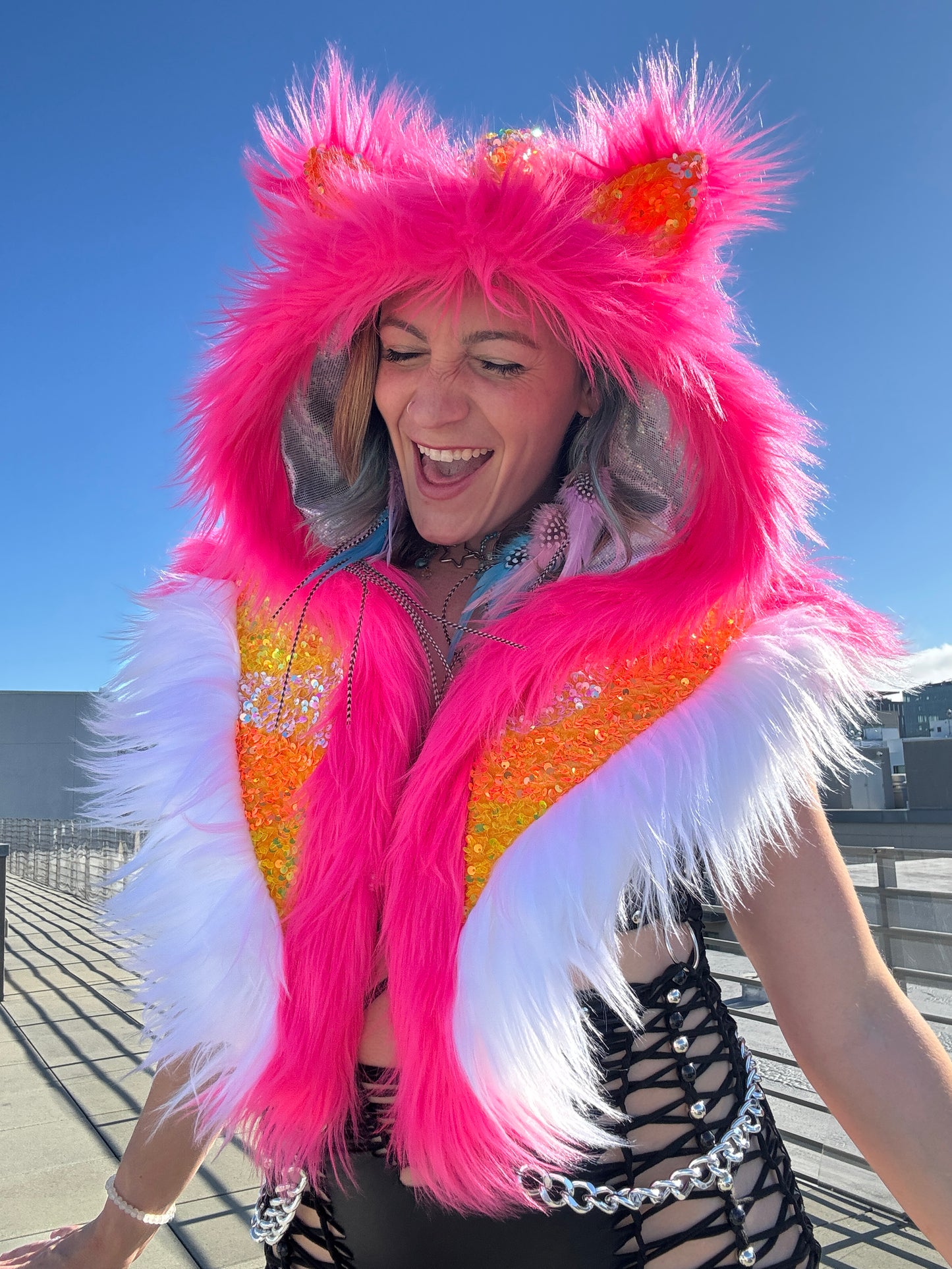 Starburst - Neon Sequin Fluffe Hood [READY TO SHIP]