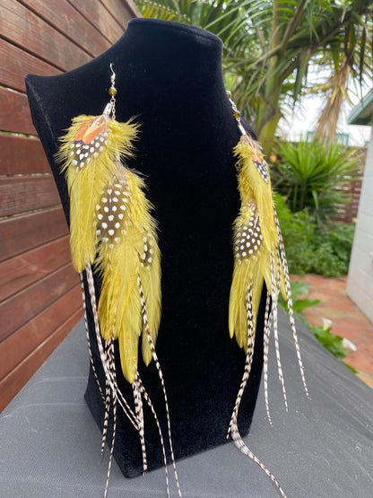 Calico Cutie - Fluffy Feather Earrings