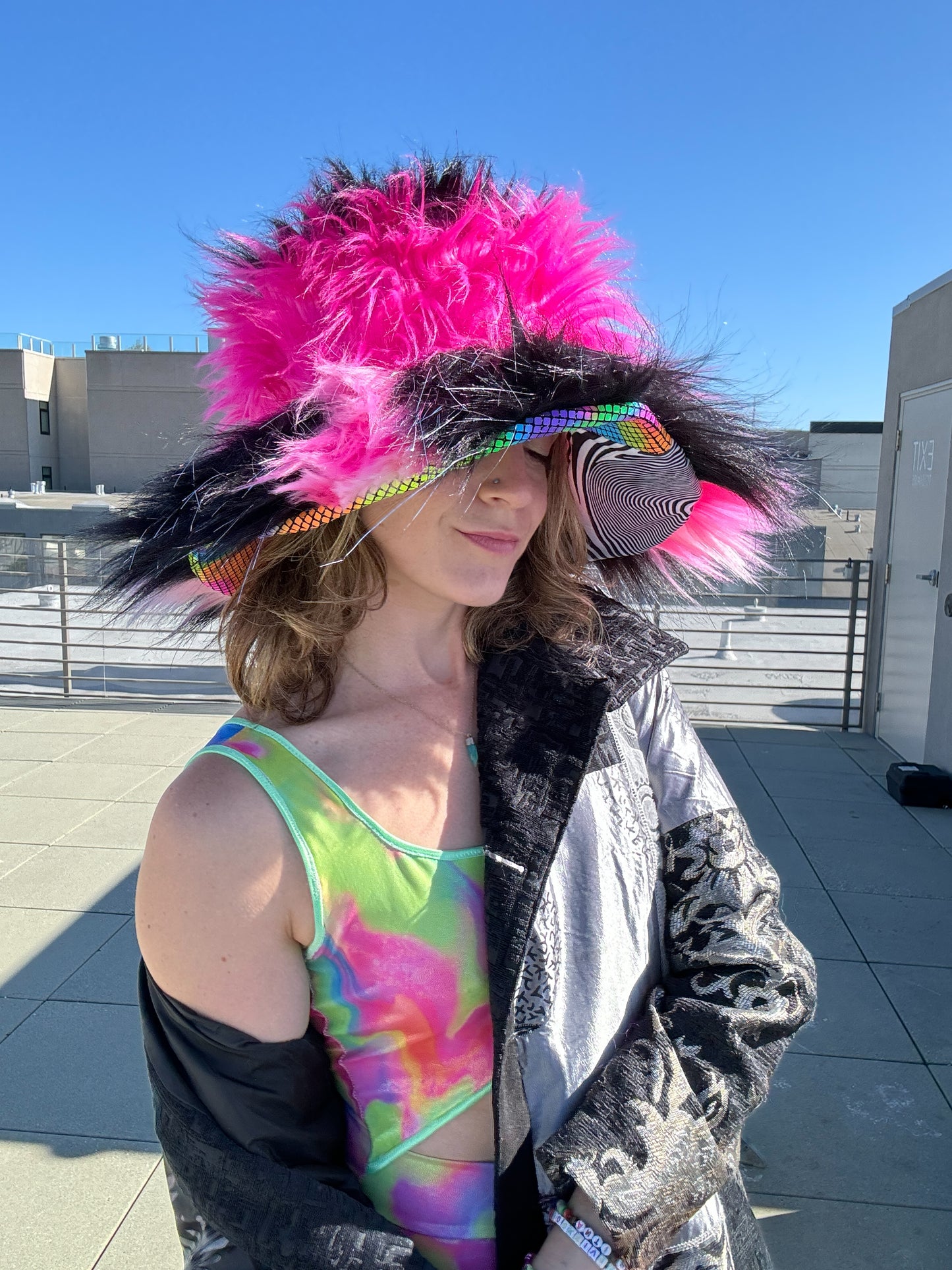 Pink Midnight - Big Floofy Patchwork Bucket Hat - Unisex L