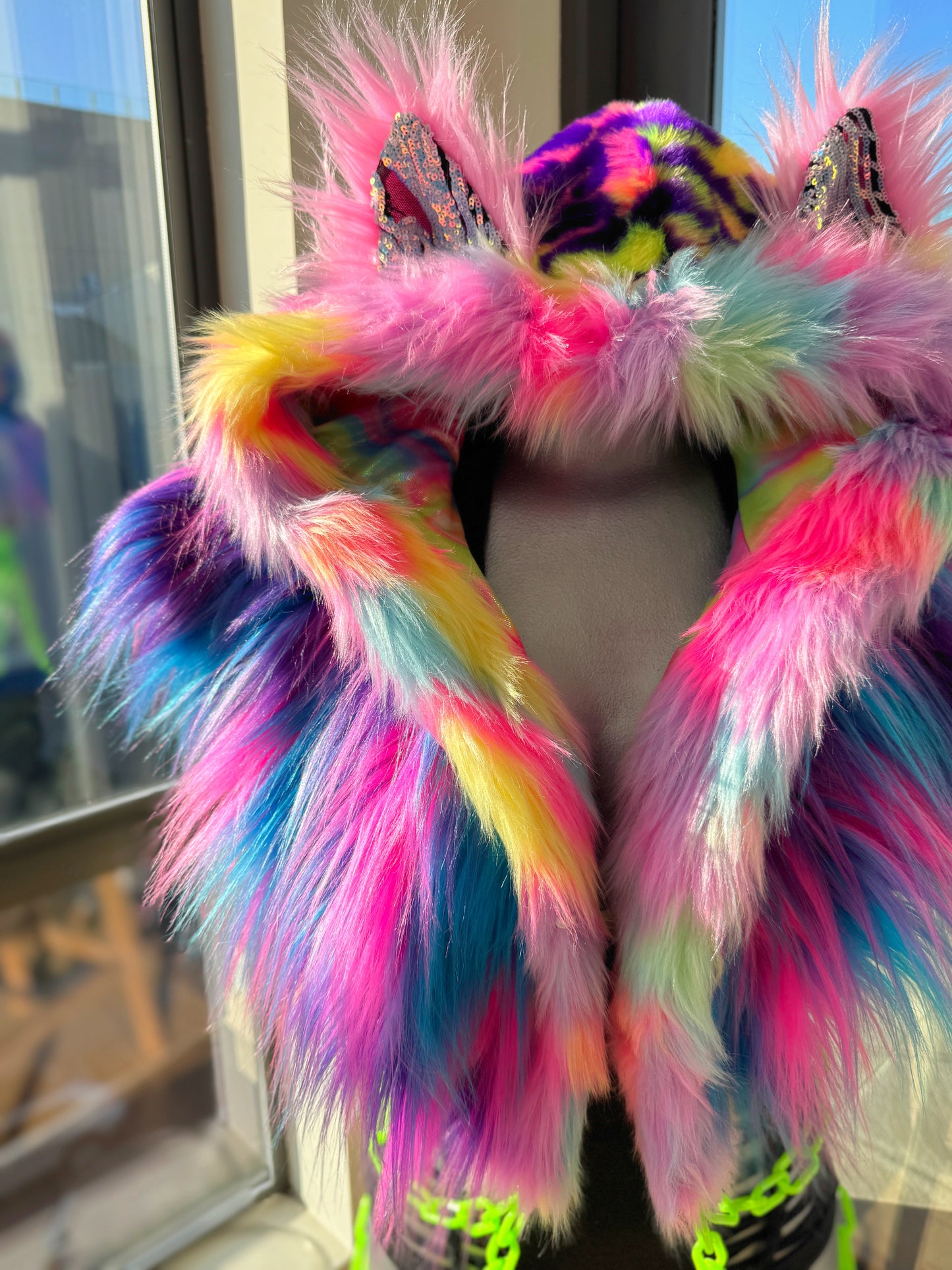 Gummy Bear Baby - Rainbow Fluffe Hood w/ Ears (women's fit)