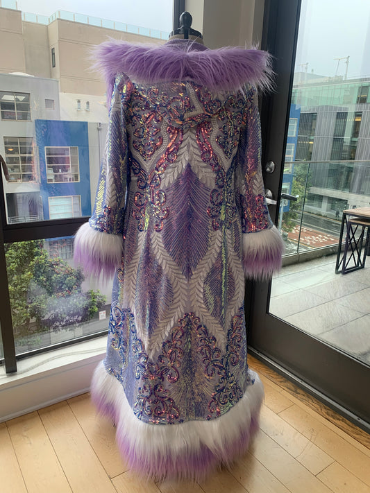 IRIDESCENT LAVENDER FEATHER - Custom Sequin Reversible Coat