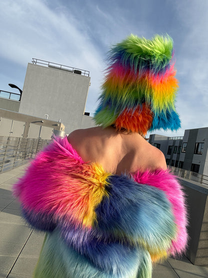 Rainbow Seuss - TALLEST Floofy Patchwork Bucket Hat - Unisex S