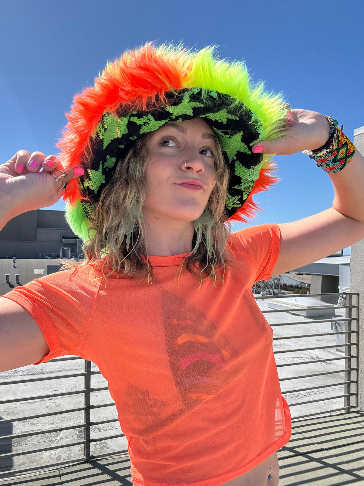 Citrus Blast - Big Floofy Patchwork Bucket Hat - Unisex S/M