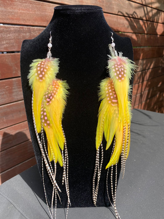 Banana Smoothie - Fluffy Feather Earrings