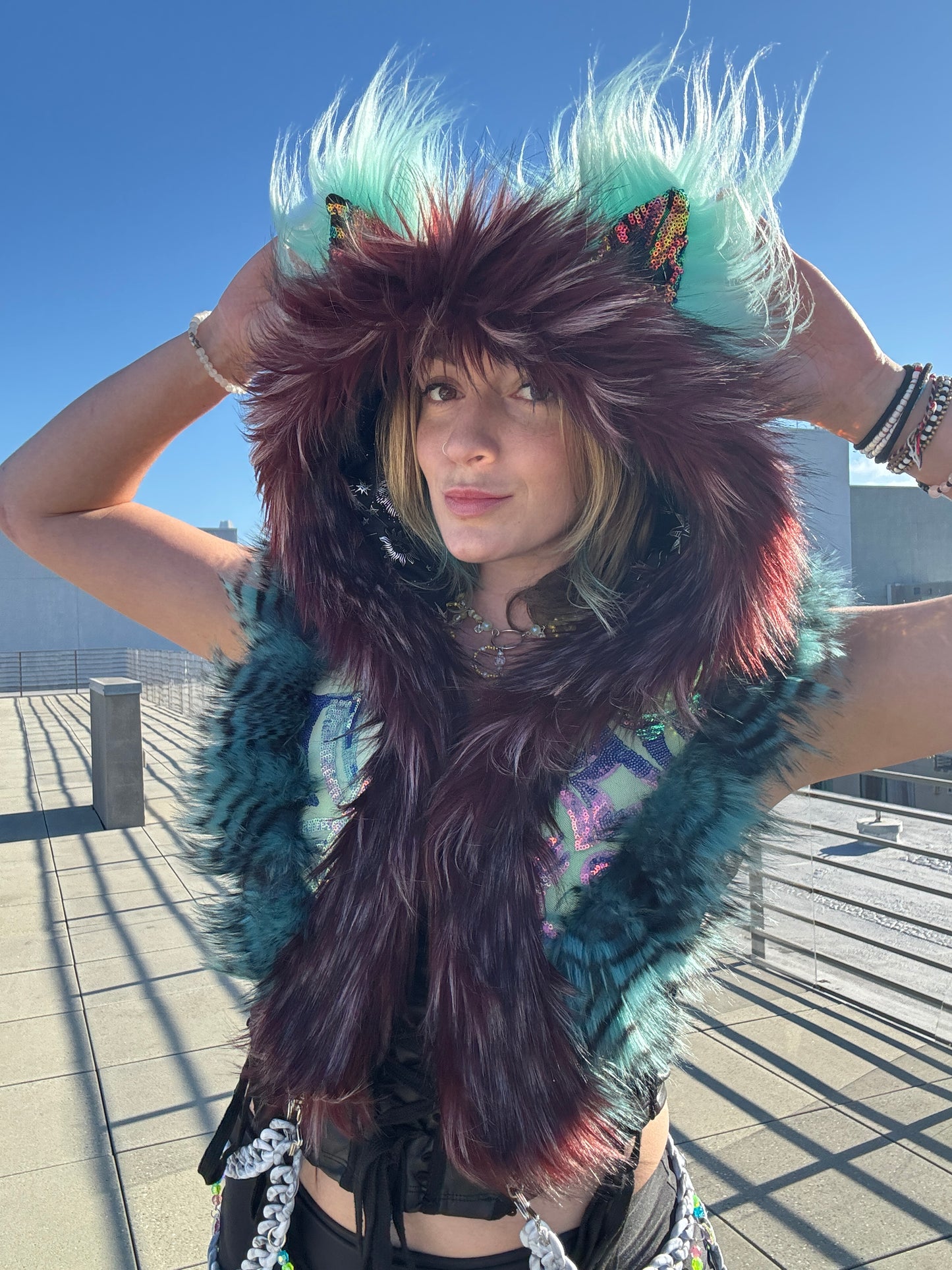 Opalescence - Sequin Fluffe Hood [K Queen Creations Collab - READY TO SHIP]