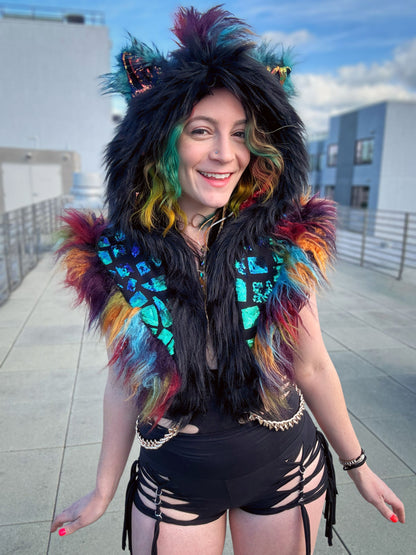 Rainbow Peacock - Sequin Fluffe Hood