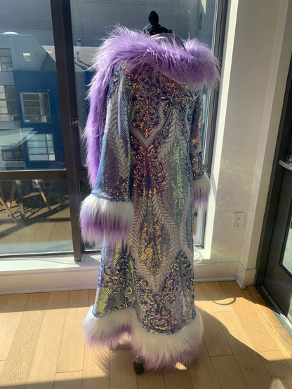 IRIDESCENT LAVENDER FEATHER - Custom Sequin Reversible Coat