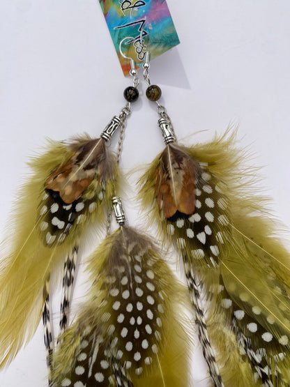 Calico Cutie - Fluffy Feather Earrings
