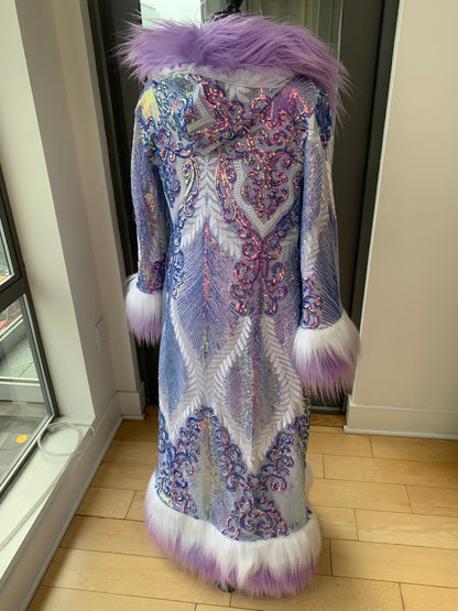 IRIDESCENT LAVENDER FEATHER - Custom Sequin Reversible Coat