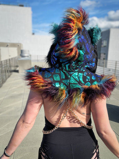 Rainbow Peacock - Sequin Fluffe Hood