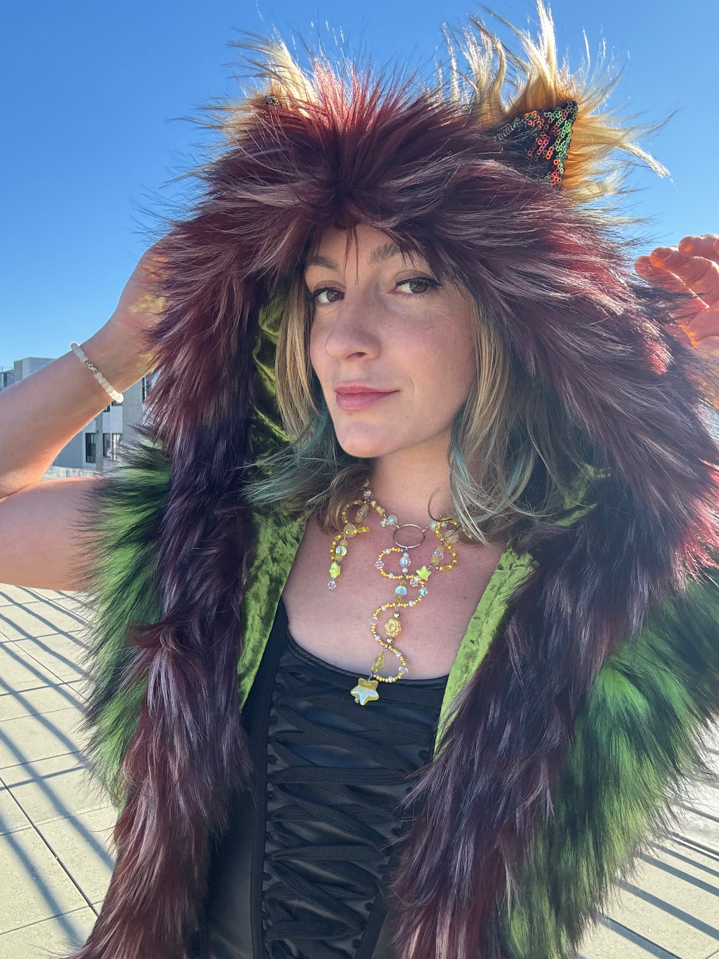 Mossfire - Sequin Fluffe Hood