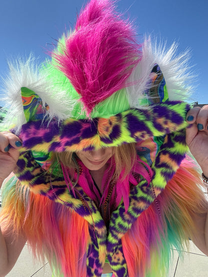 Cheetah Bright  - Neon Fluffe Hood