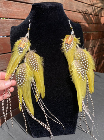 Calico Cutie - Fluffy Feather Earrings