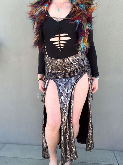 Silver Snakeskin - Full-Length Goddess Cinch Skirt - Size S/M