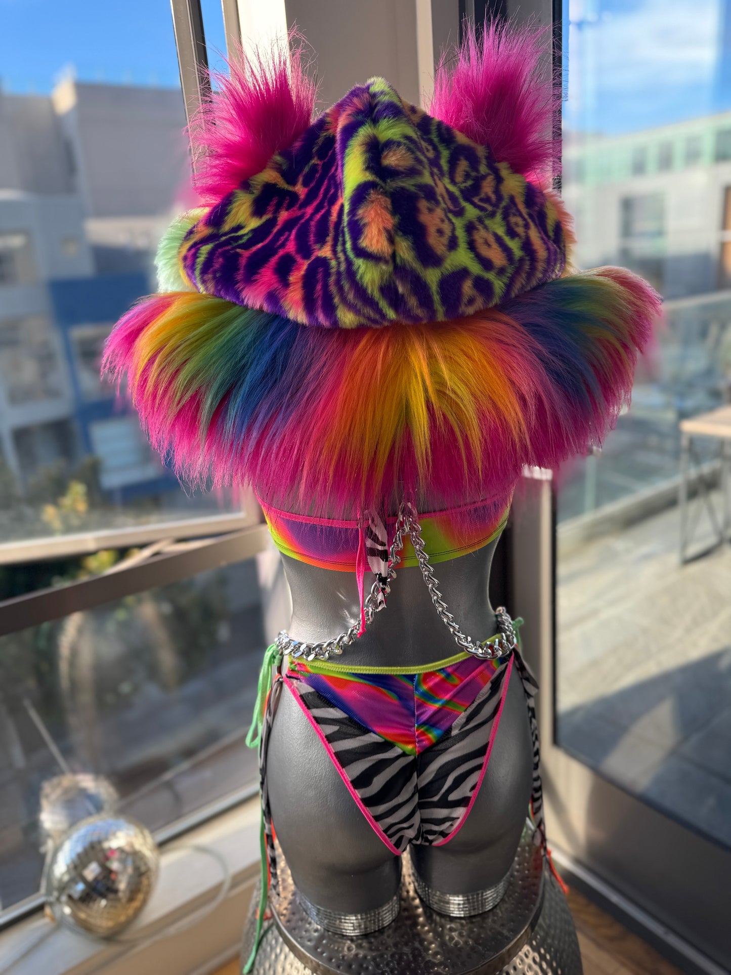 Razzberry Baddie - Rainbow Fluffe Hood