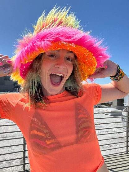 Pink Lemonade - Big Floofy Patchwork Bucket Hat - Unisex S/M