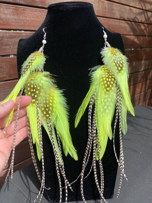 Neon Limeade - Fluffy Feather Earrings