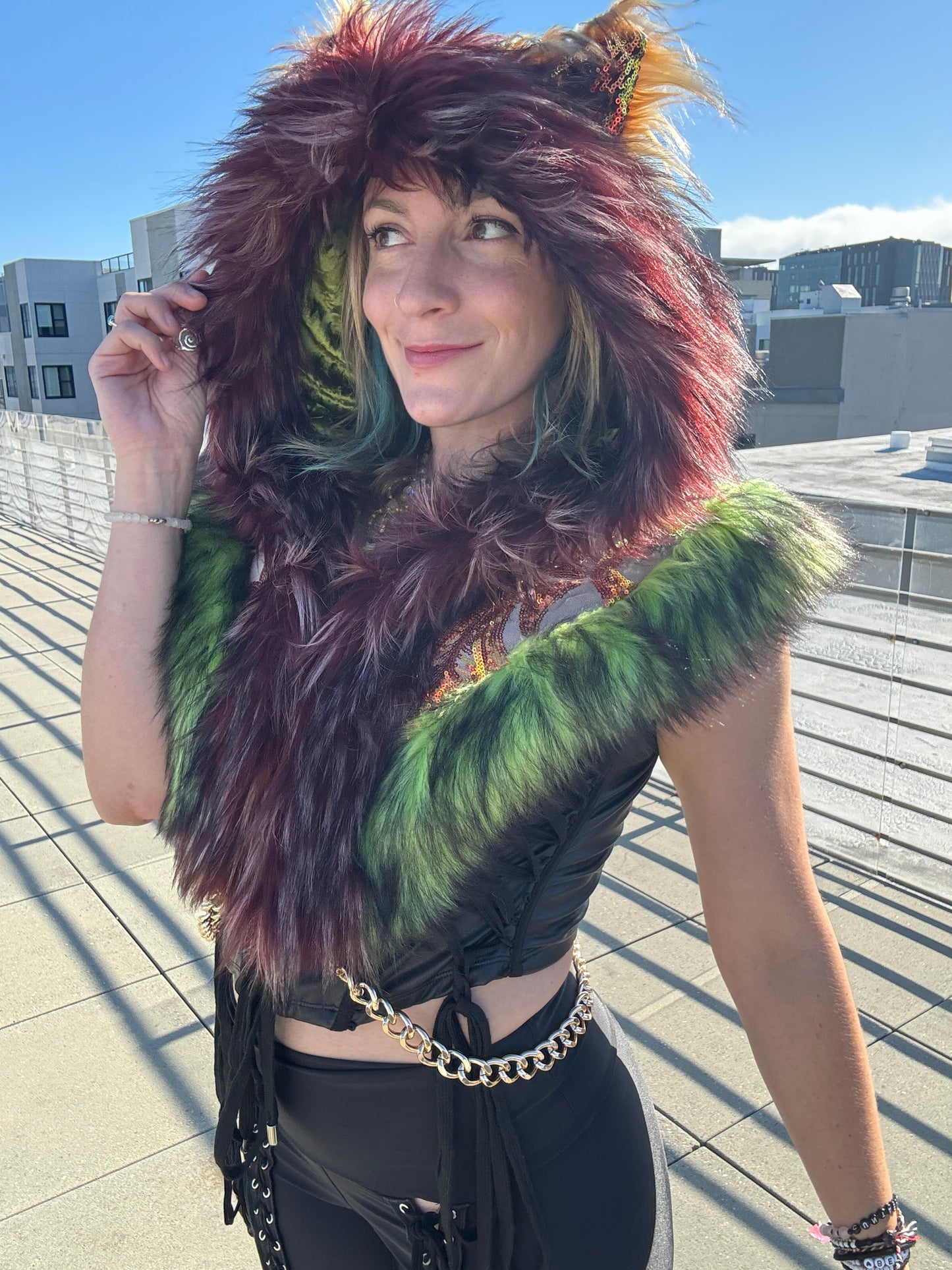 Mossfire - Sequin Fluffe Hood