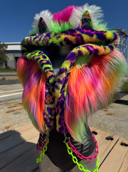 Cheetah Bright  - Neon Fluffe Hood