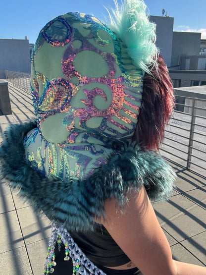 Opalescence - Sequin Fluffe Hood [K Queen Creations Collab - READY TO SHIP]