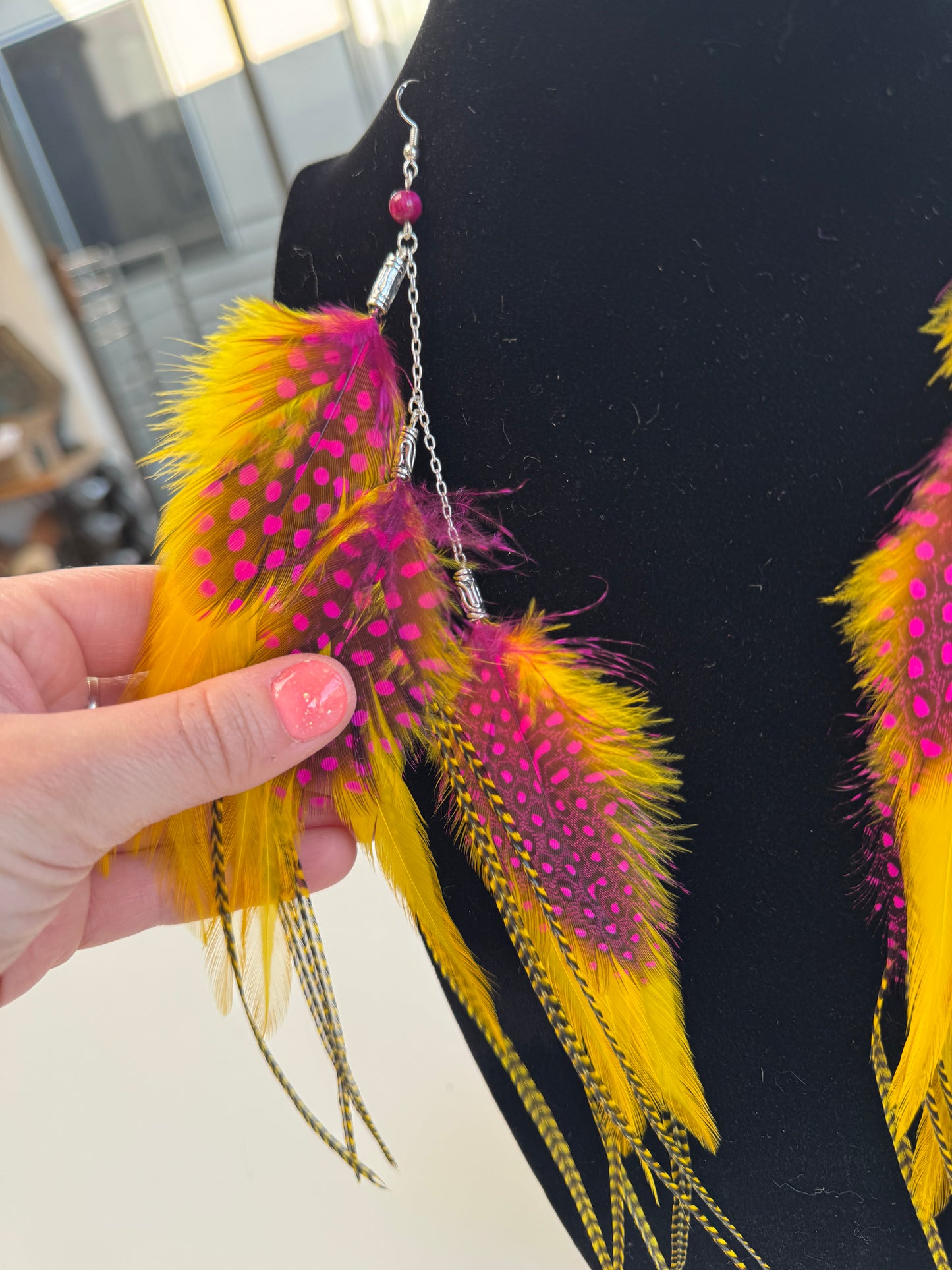 Raspberry Lemonade - Fluffy Feather Earrings