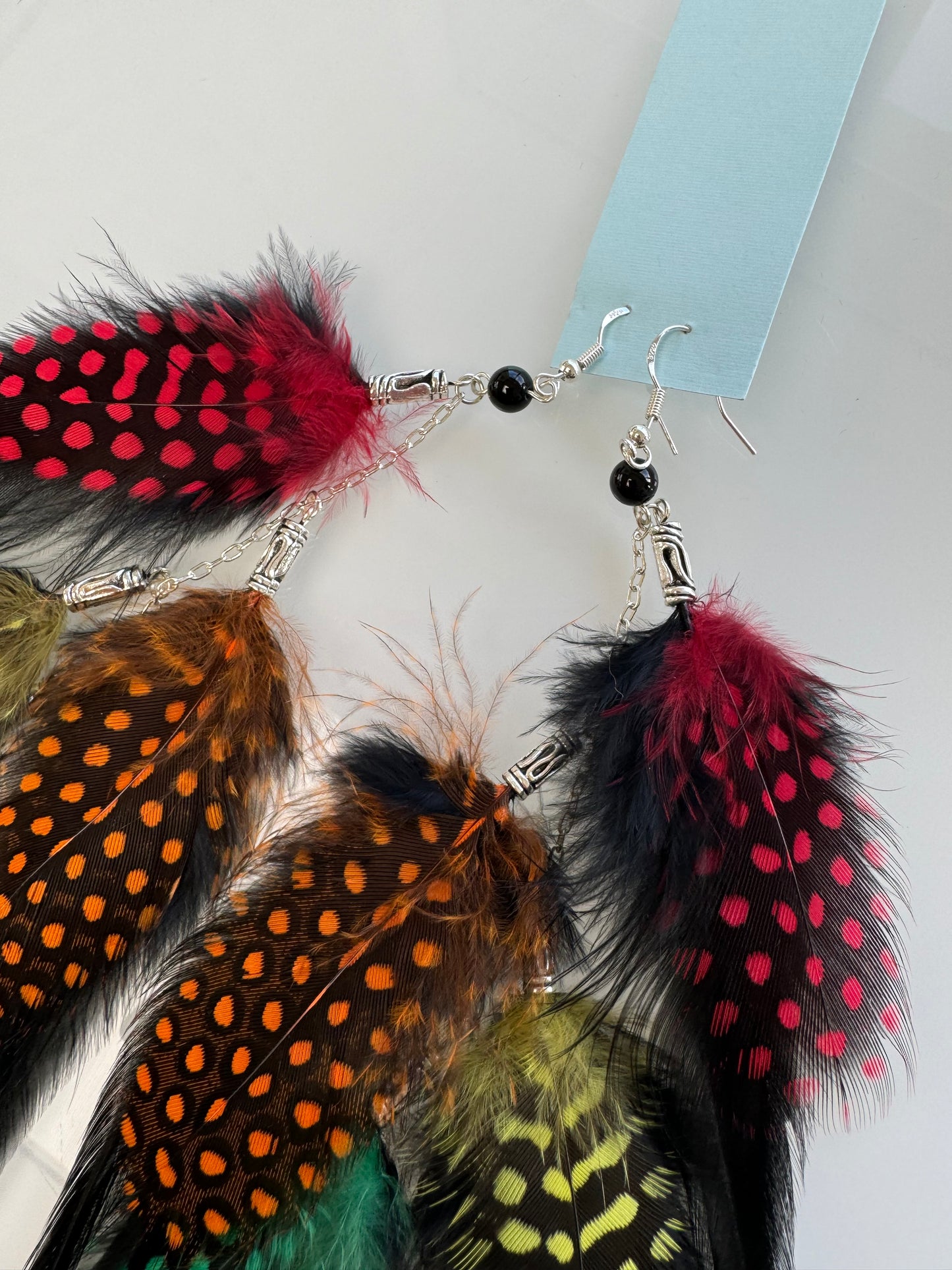 BLACK RAINBOW - Mega Fluffy Feather Earrings