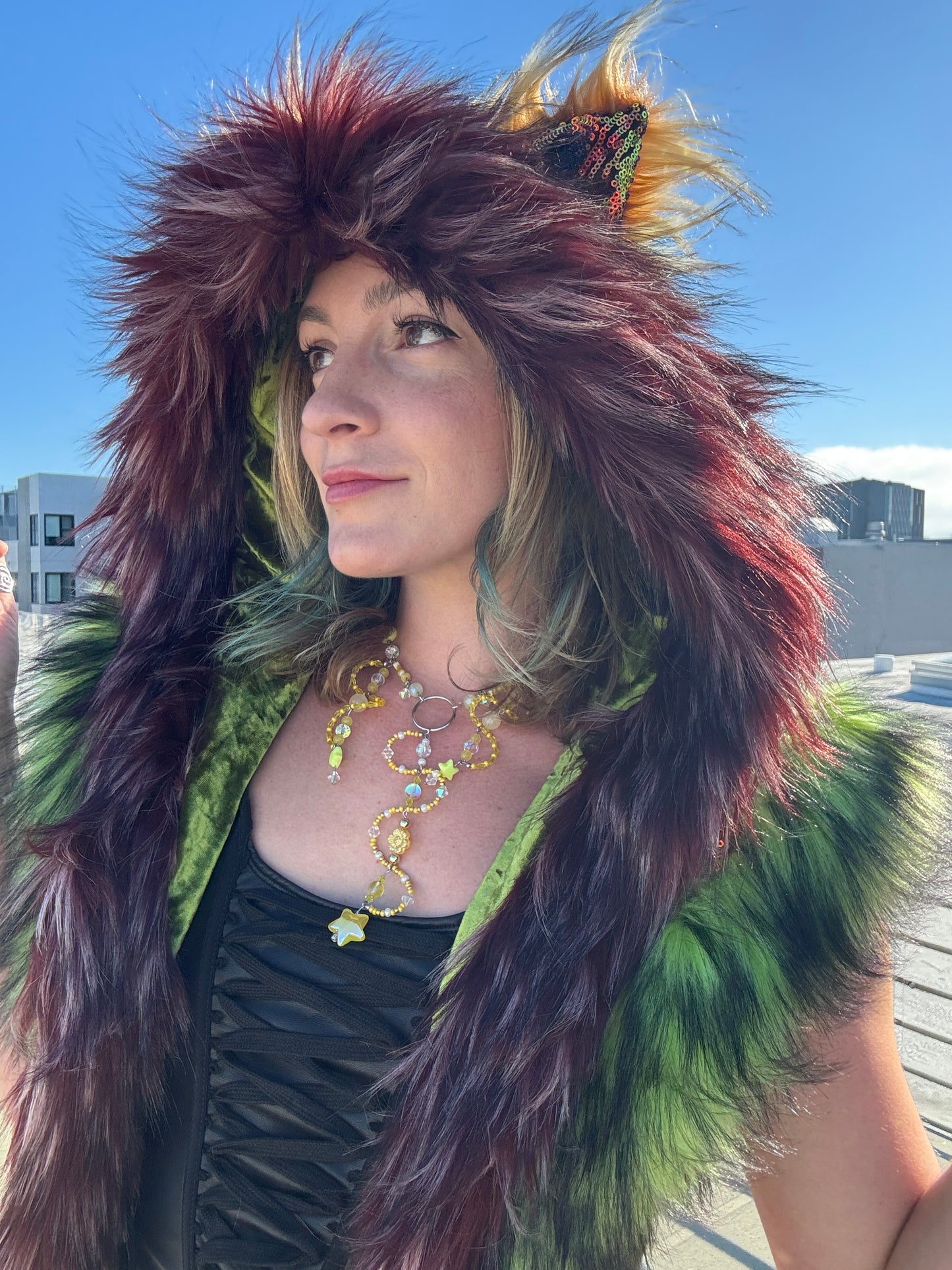 Mossfire - Sequin Fluffe Hood